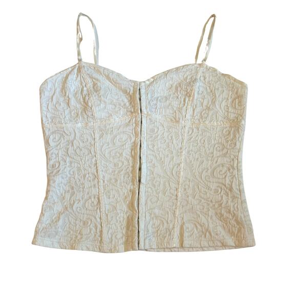 Cream Lace Bustier Tank Top – Hook & Eye Front – Romantic Y2K Style - Picture 1 of 6